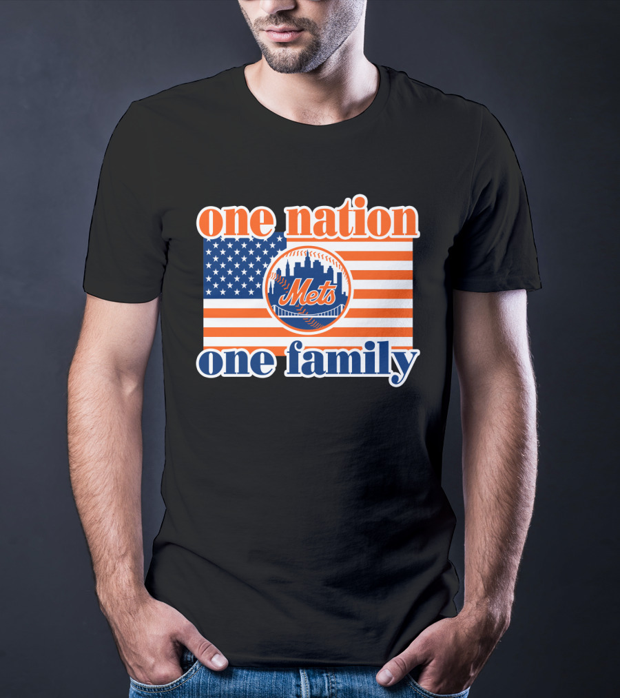 One Nation One Family New York Mets 44 Patriotic American Flag T-Shirt