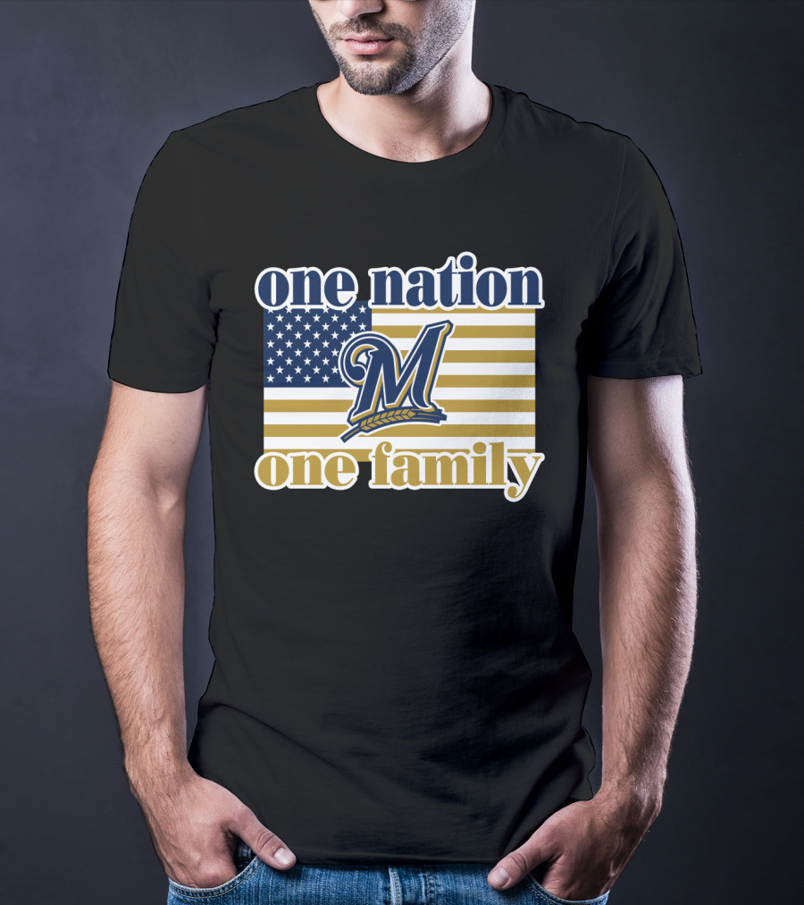 One Nation One Family Milwaukee Brewers 46 American Flag T-Shirt