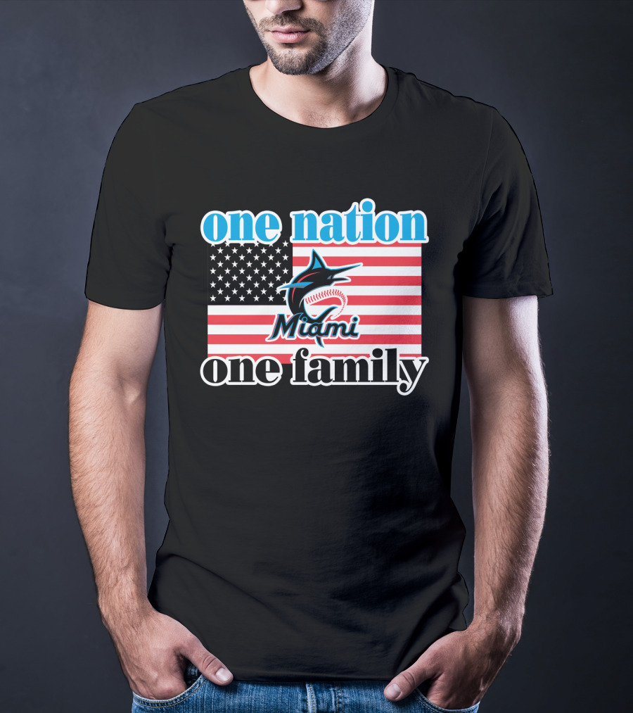 One Nation One Family Miami Marlins American Flag T-Shirt