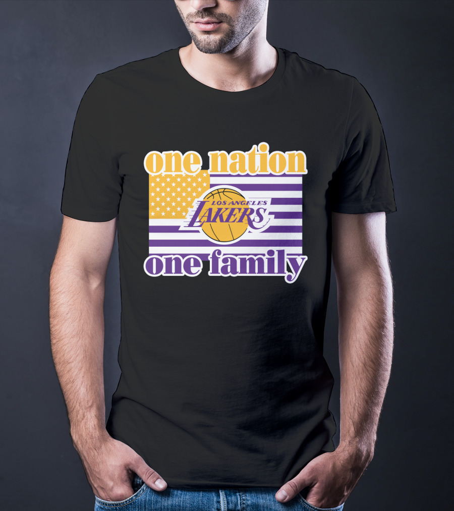 Los Angeles Lakers One Nation One Family American Flag T-Shirt