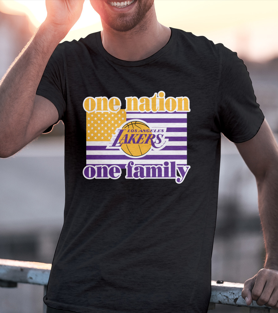 Los Angeles Lakers One Nation One Family American Flag T-Shirt