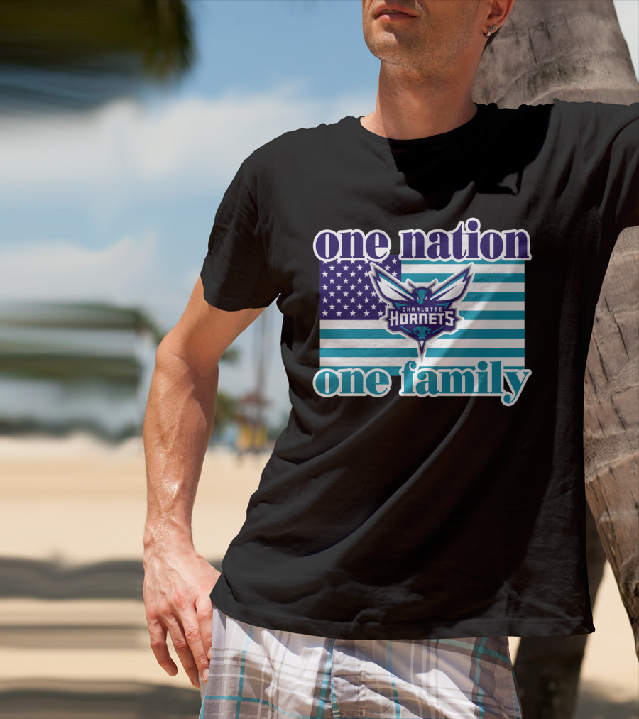 One Nation One Family Charlotte Hornets American Flag T-Shirt
