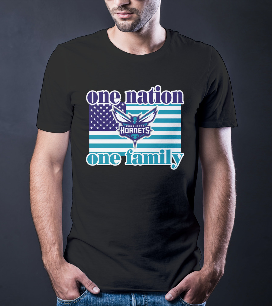 One Nation One Family Charlotte Hornets American Flag T-Shirt
