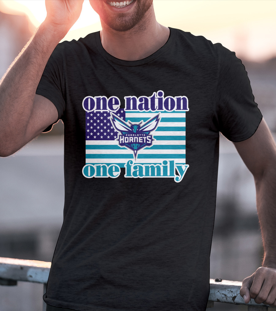 One Nation One Family Charlotte Hornets American Flag T-Shirt