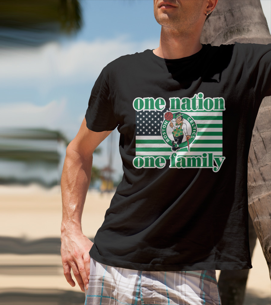 Boston Celtics One Nation One Family Usa Flag T-Shirt