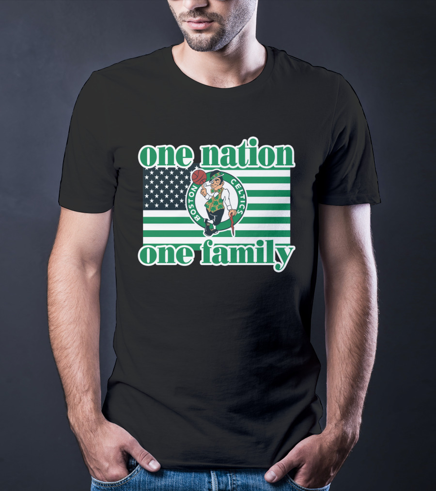 Boston Celtics One Nation One Family Usa Flag T-Shirt