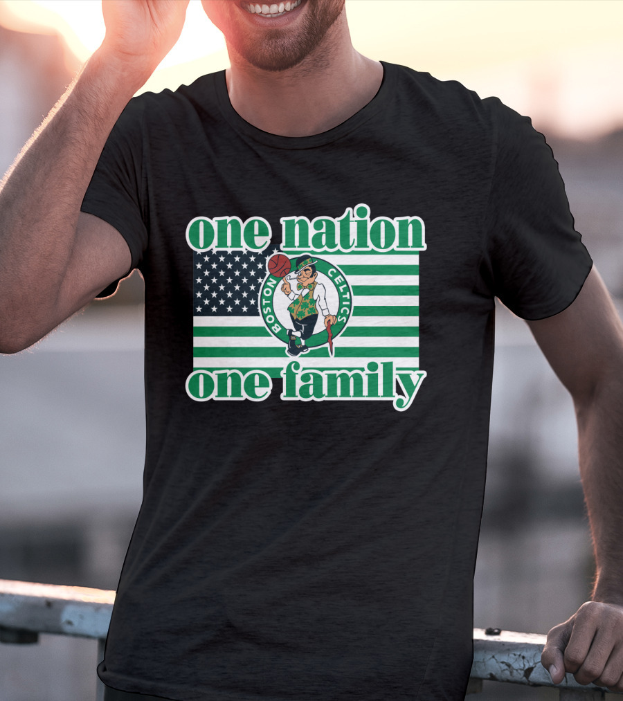 Boston Celtics One Nation One Family Usa Flag T-Shirt