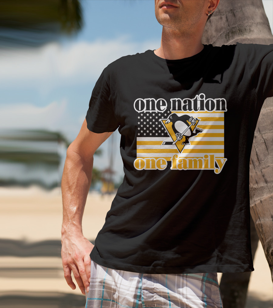 One Nation One Family 95 Pittsburgh Penguins American Flag T-Shirt