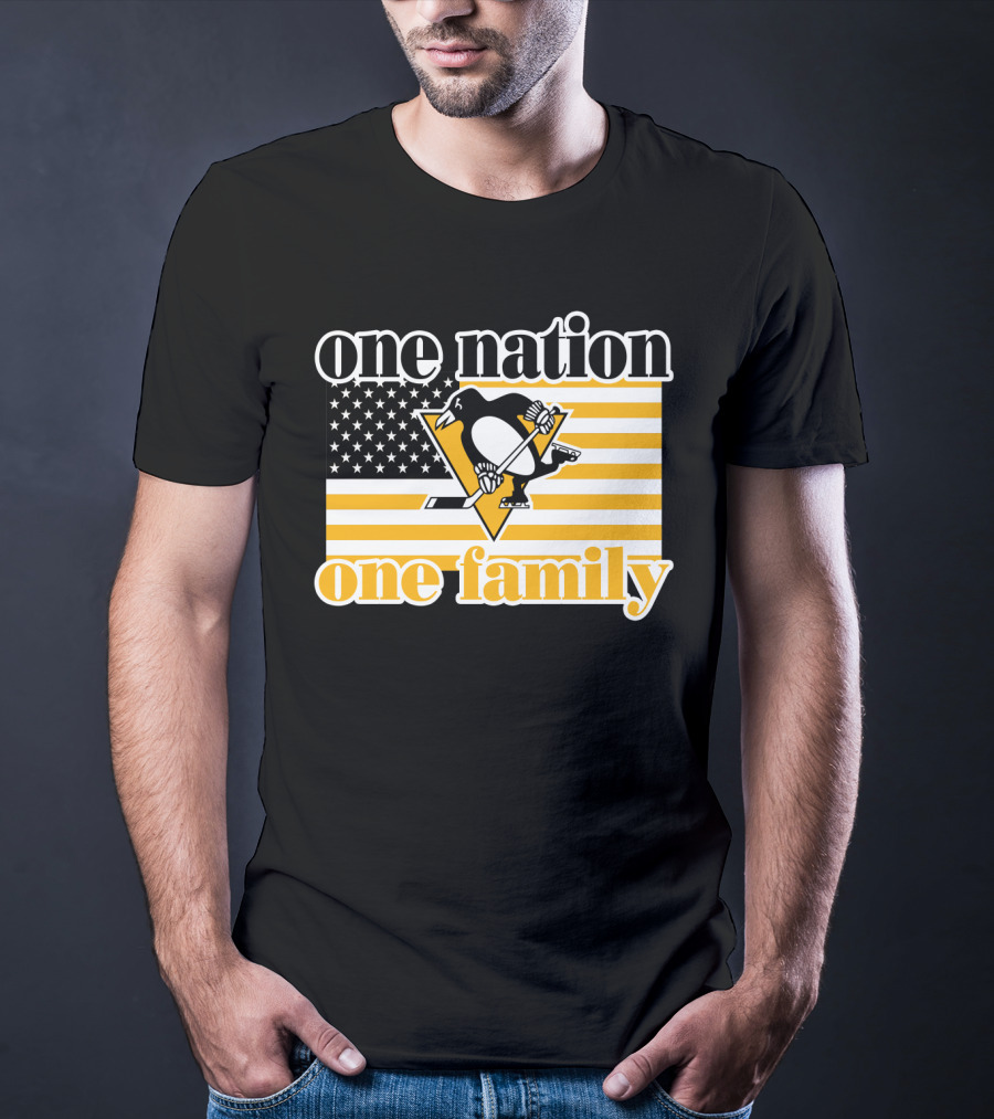 One Nation One Family 95 Pittsburgh Penguins American Flag T-Shirt