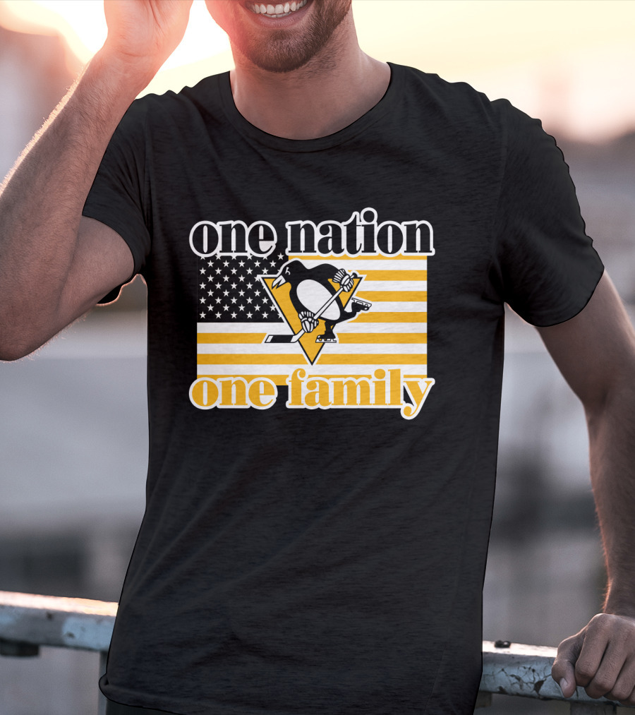 One Nation One Family 95 Pittsburgh Penguins American Flag T-Shirt