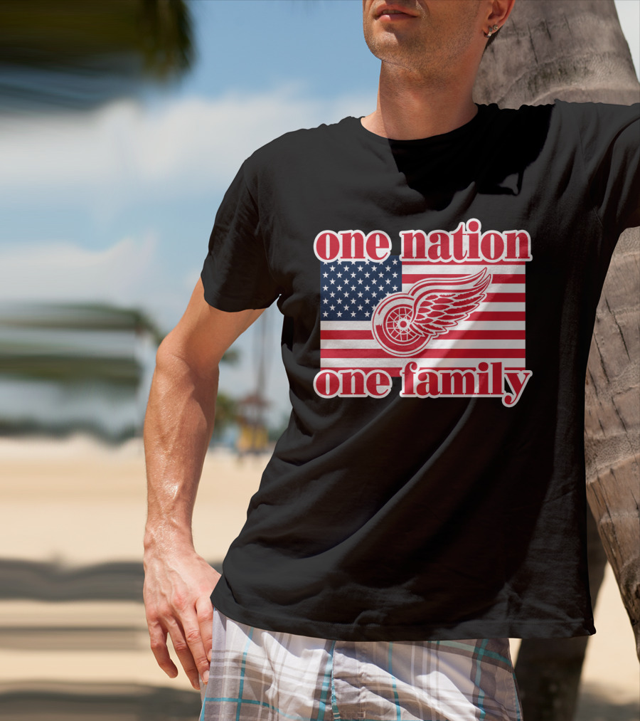 One Nation One Family Detroit Red Wings 105 American Flag T-Shirt