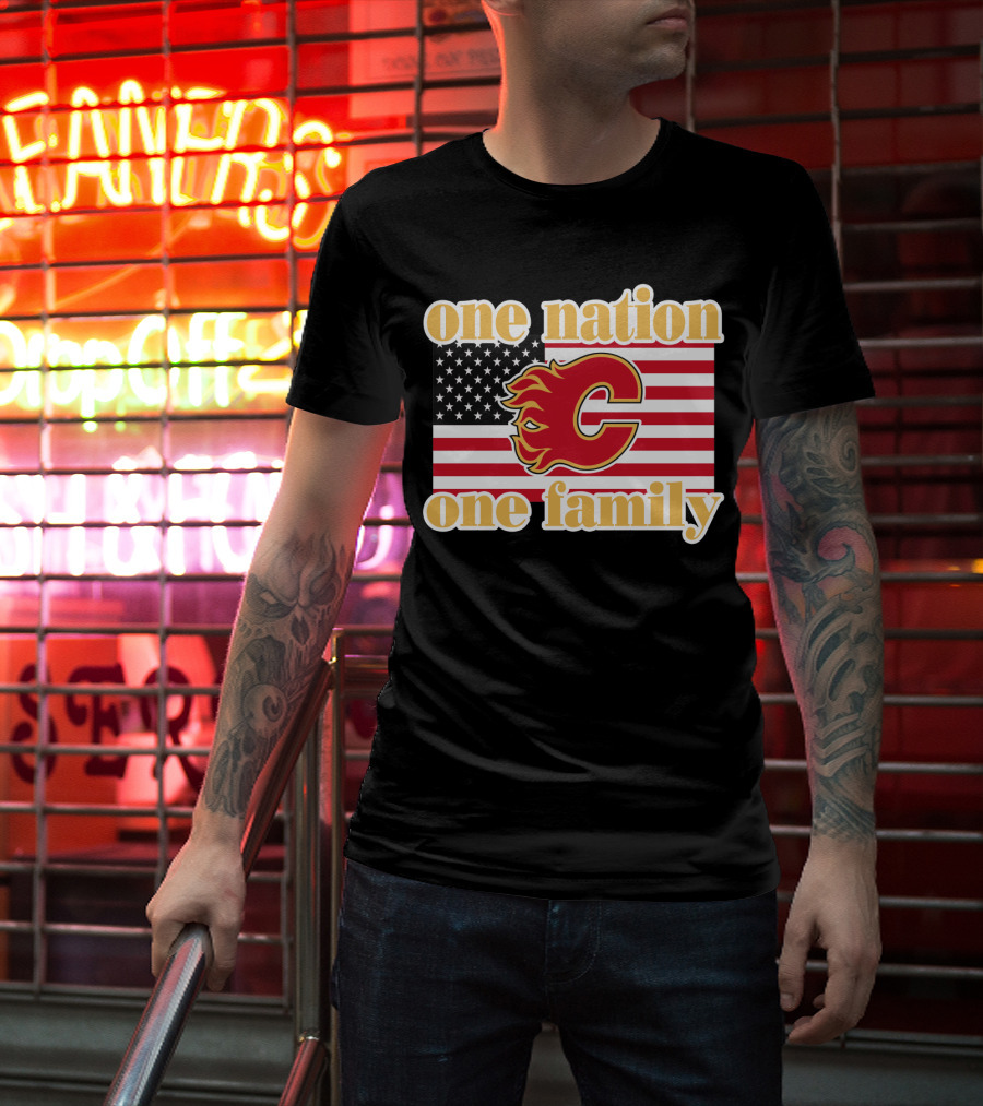 One Nation One Family Calgary Flames American Flag T-Shirt