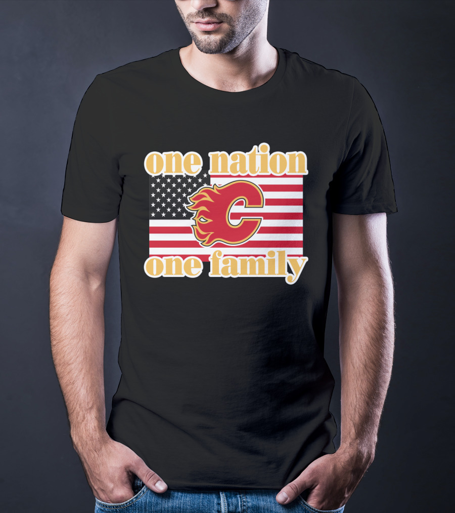 One Nation One Family Calgary Flames American Flag T-Shirt