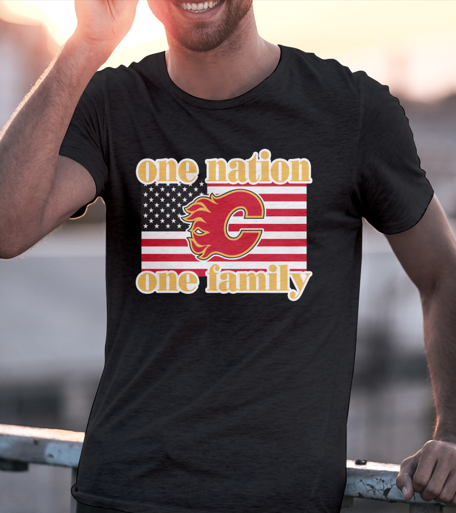One Nation One Family Calgary Flames American Flag T-Shirt