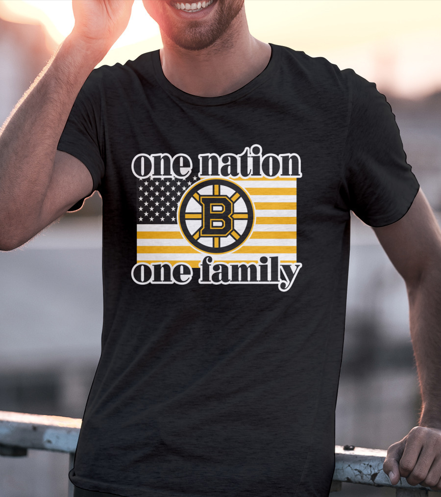 Boston Bruins One Nation One Family Flag T-Shirt