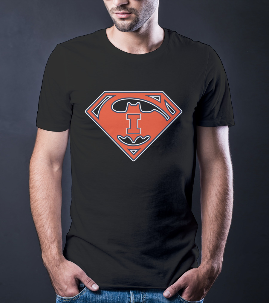 Illinois Fighting Illini 66 Superman Batman Logo Hybrid T-Shirt