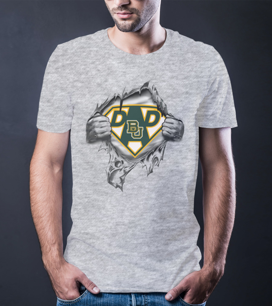 Baylor University Dad Superhero Emblem Torn Fabric T-Shirt