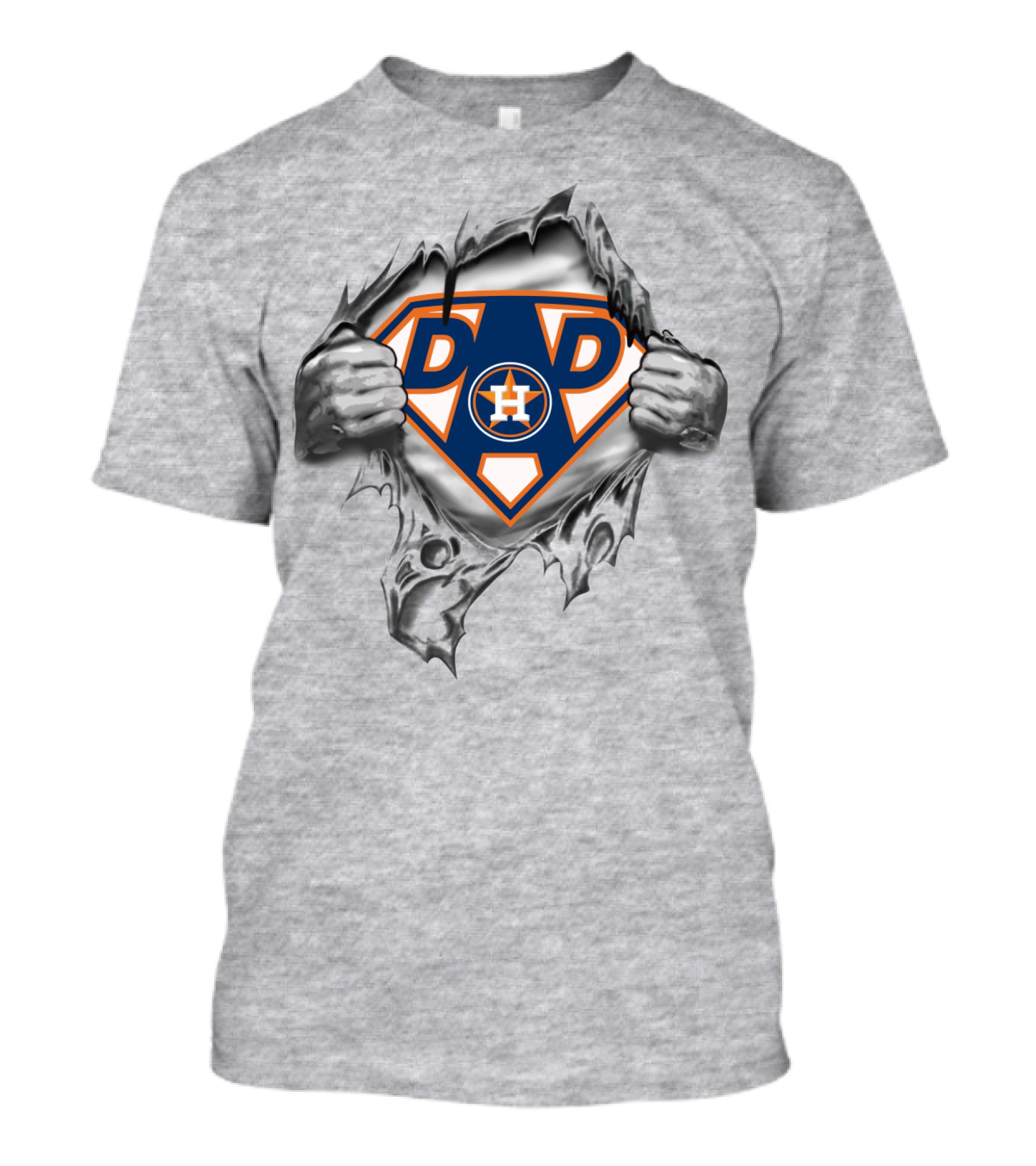 Dad Houston Baseball Superhero Logo Rip T-Shirt