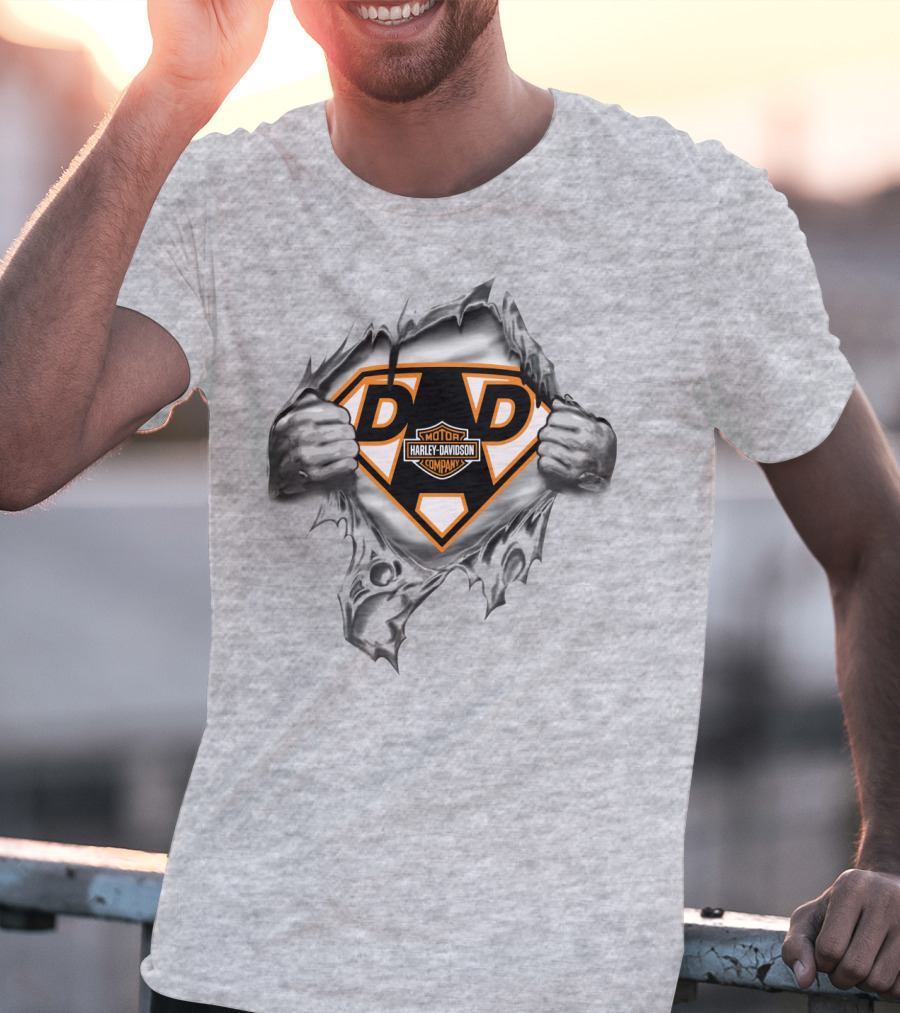 Harley Davidson Dad Superhero Logo Rip T-Shirt