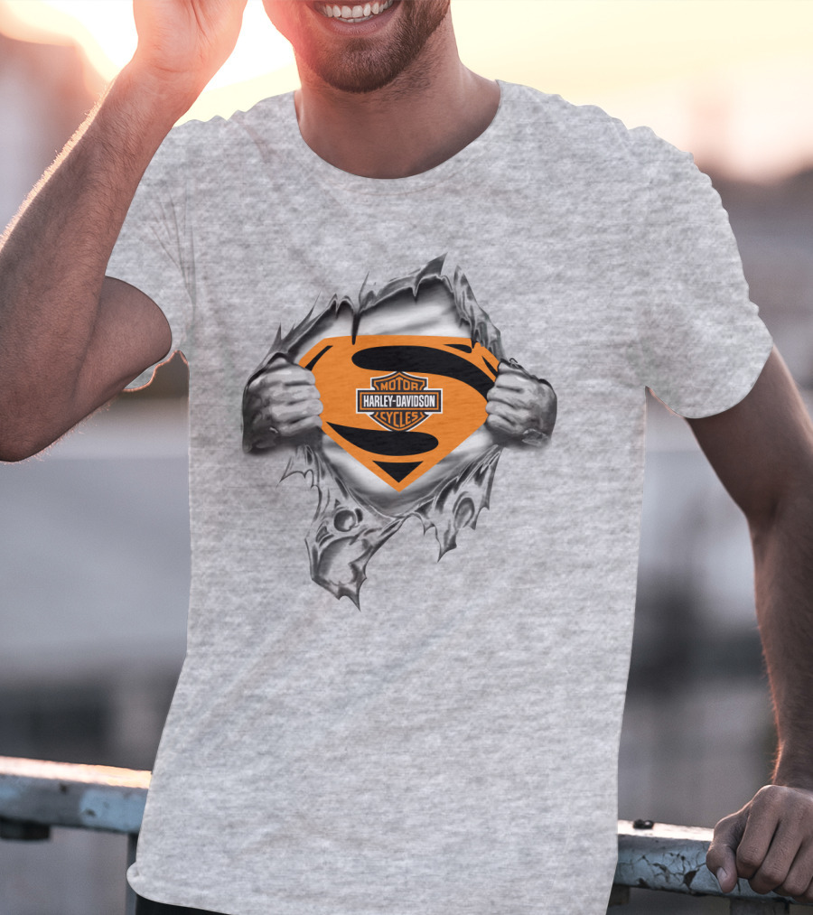 Harley Davidson Superman Logo Rip Motorcycles T-Shirt