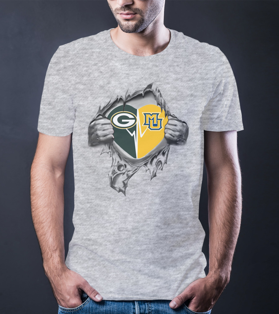 Packers Heart With Marquette Golden Eagles T-Shirt