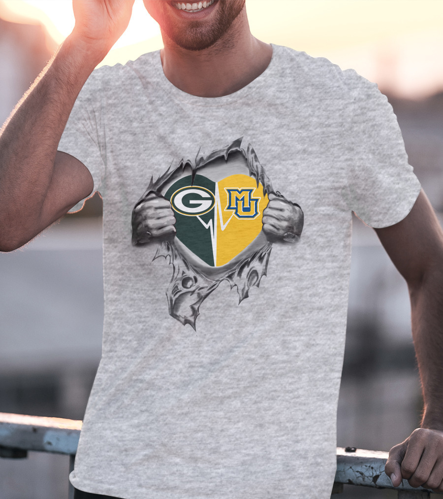Packers Heart With Marquette Golden Eagles T-Shirt