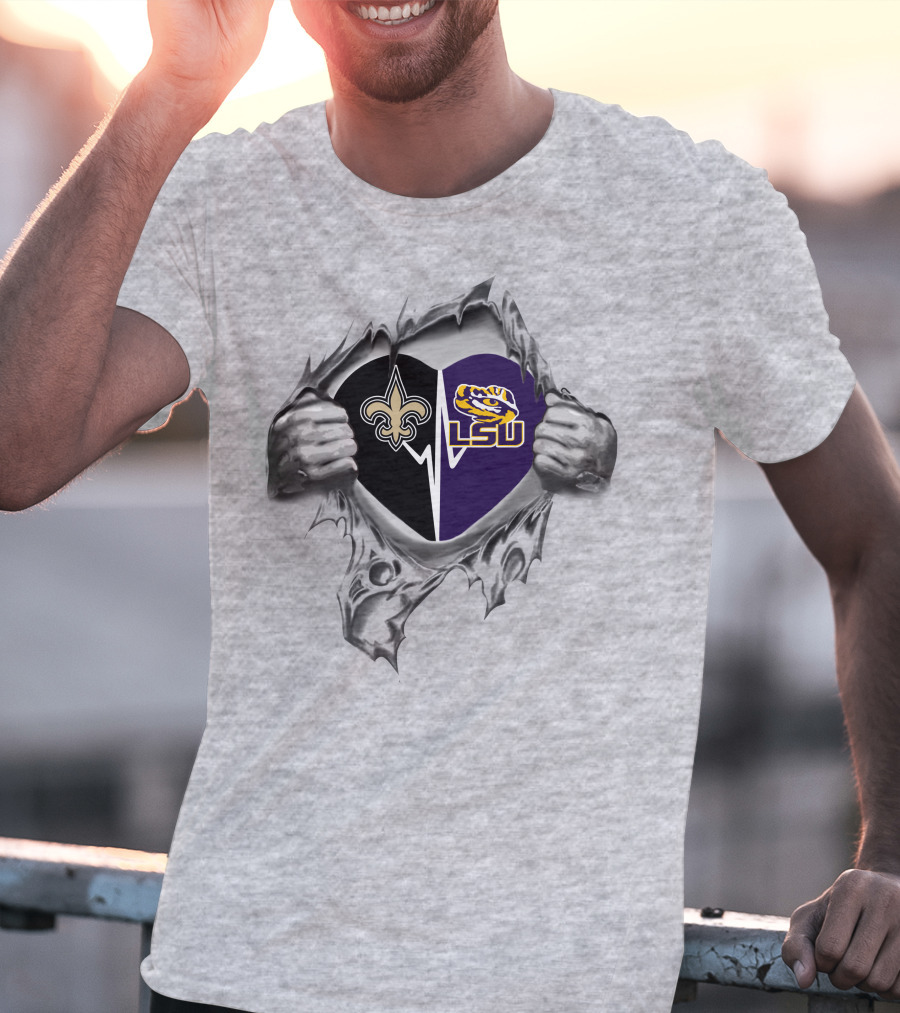 Saints Heart With Lsu Tigers Logo Peeking Through T-Shirt