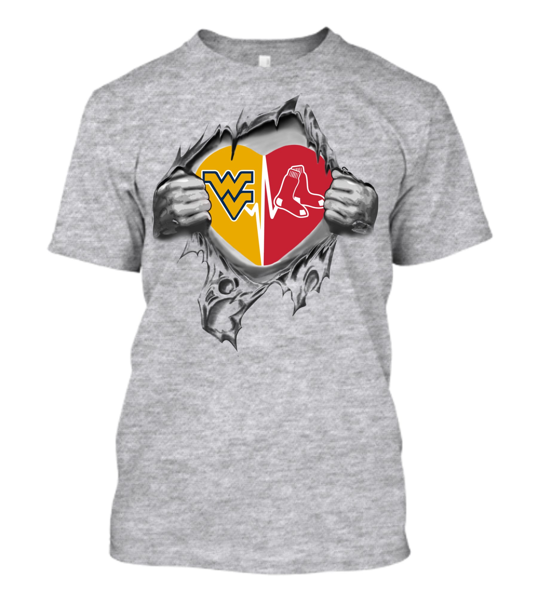 Red Sox West Virginia Mountaineers Heart With Wvu And Boston Logos T-Shirt