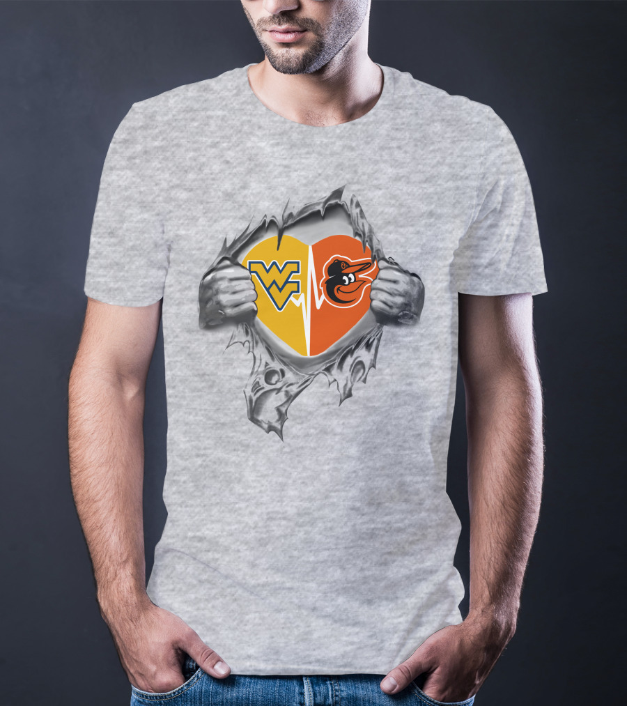 Orioles West Virginia Mountaineers Heart Wvu Logo Baltimore Baseball Bird Fans T-Shirt