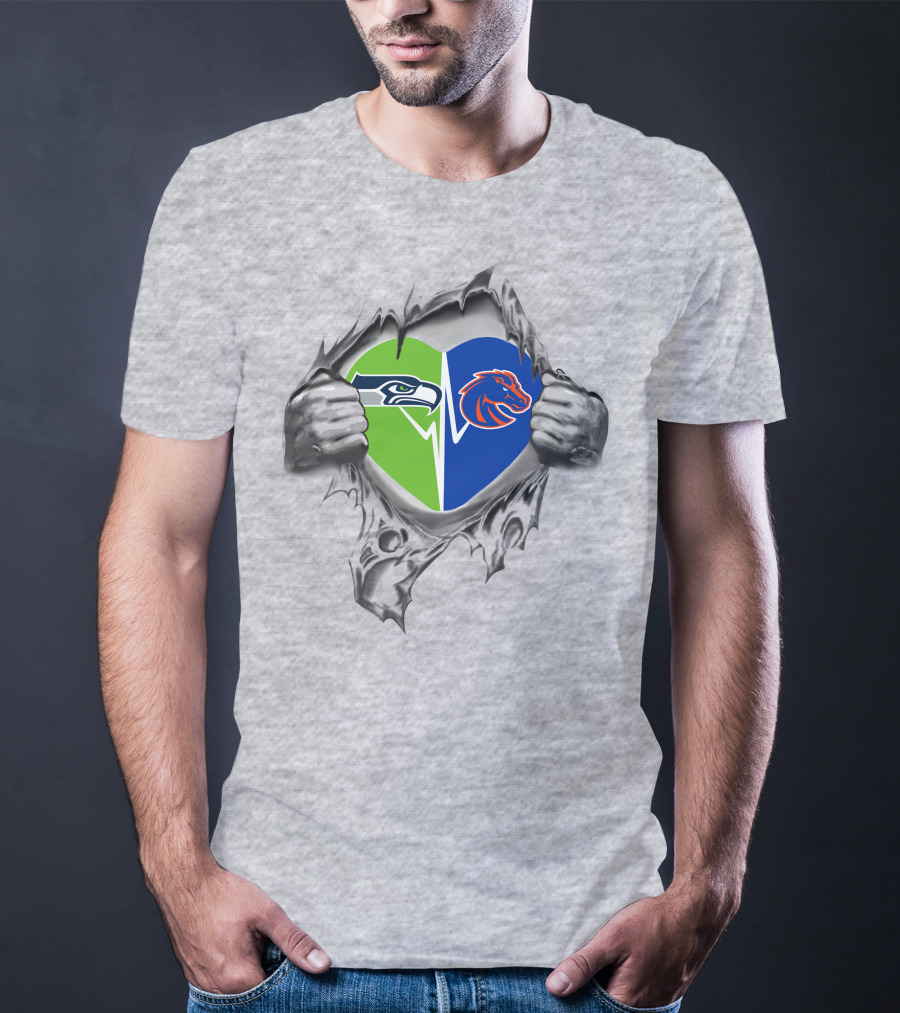 Seahawks Boise State Broncos Heart Design Fan Spirit T-Shirt