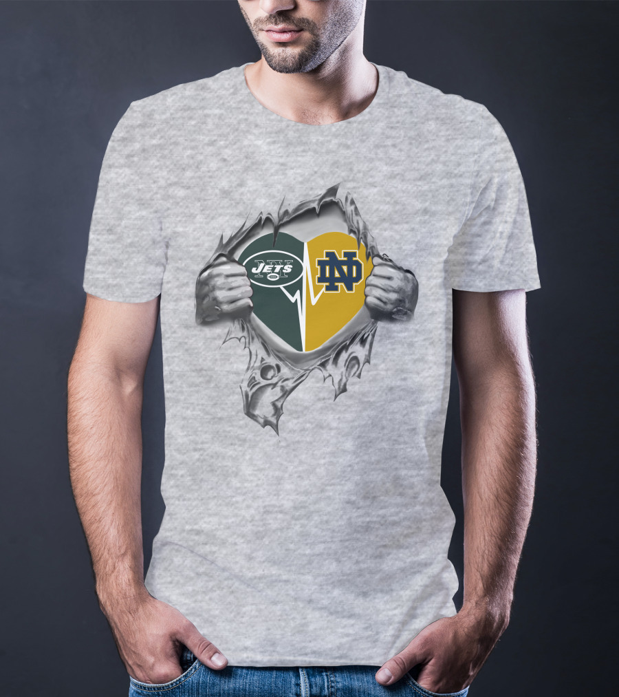Jets Notre Dame Heart Rip T-Shirt