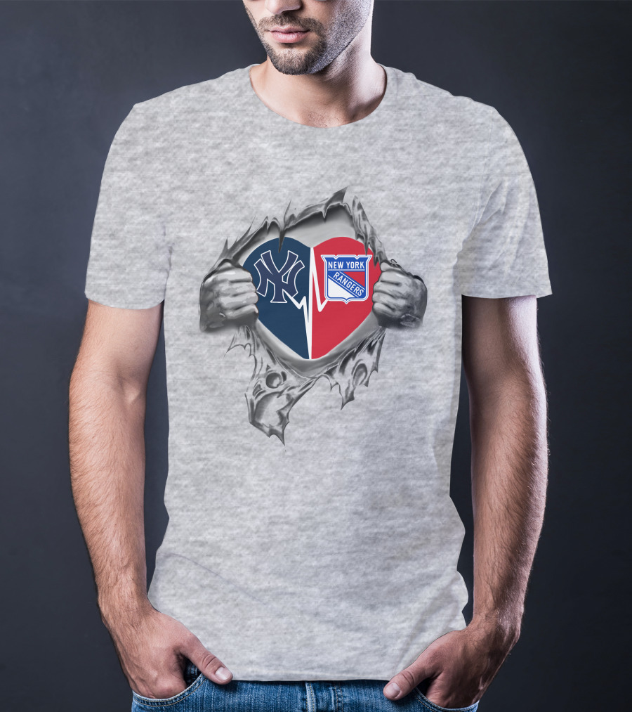 New York Yankees New York Rangers Heart T-Shirt