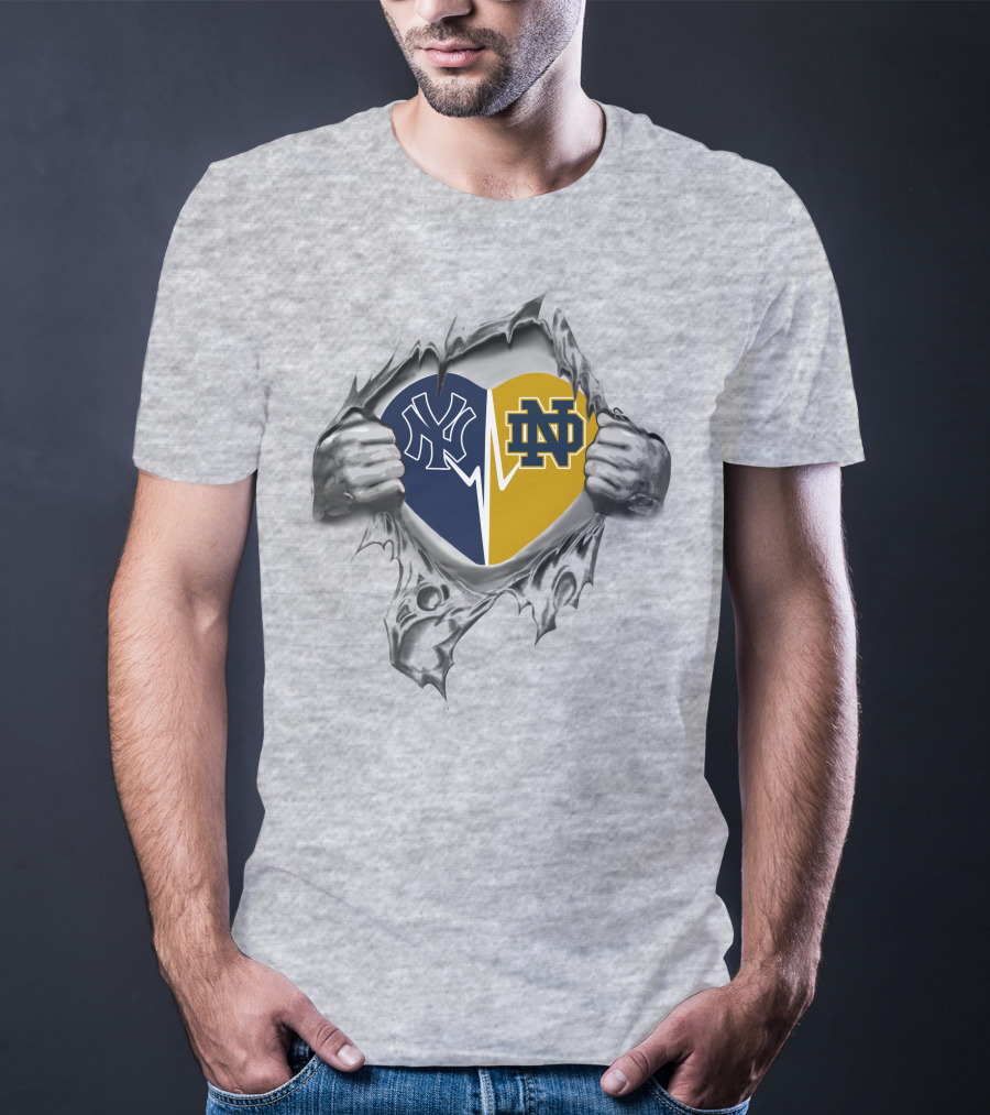 Yankees Notre Dame Heart Logo Tear T-Shirt
