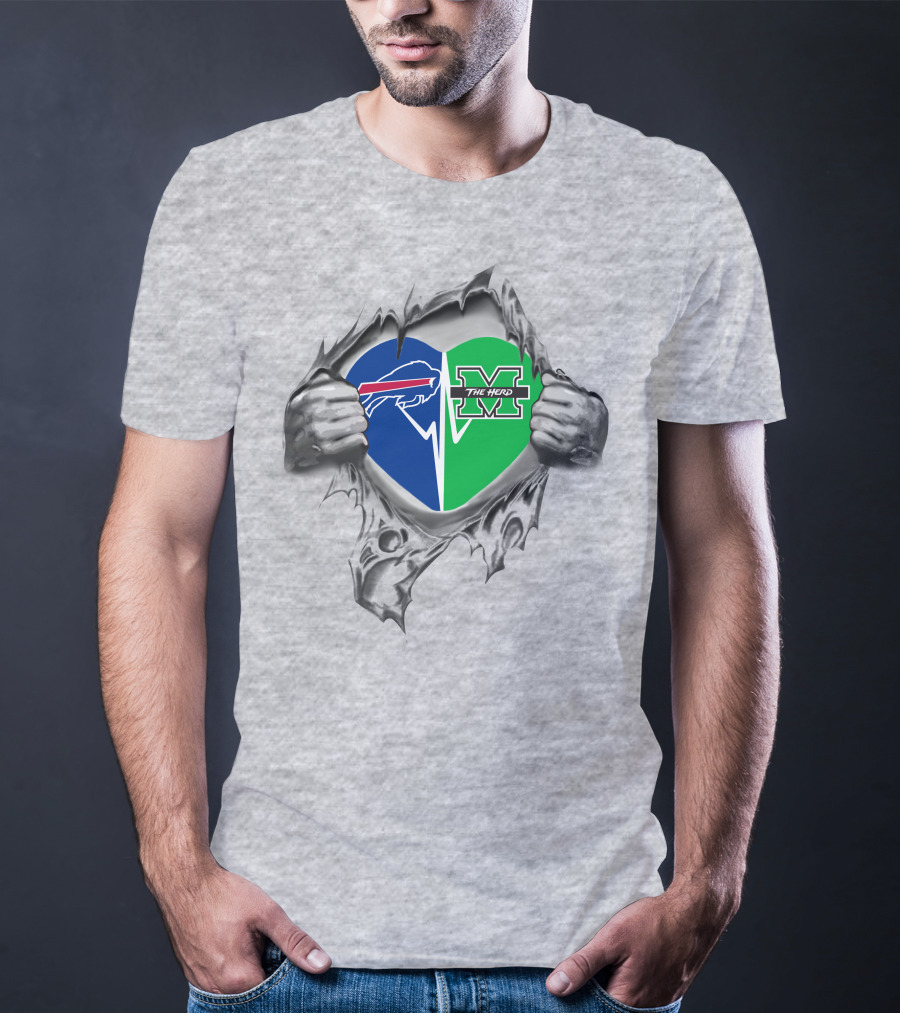 Bills Marshall Thundering Herd Heart Buffalo Bills Logo The Herd M T-Shirt