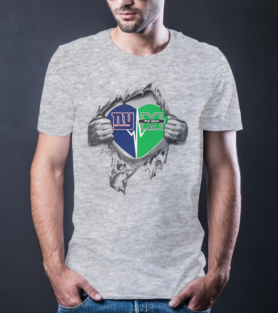 Giants And Marshall Thundering Herd Heart T-Shirt