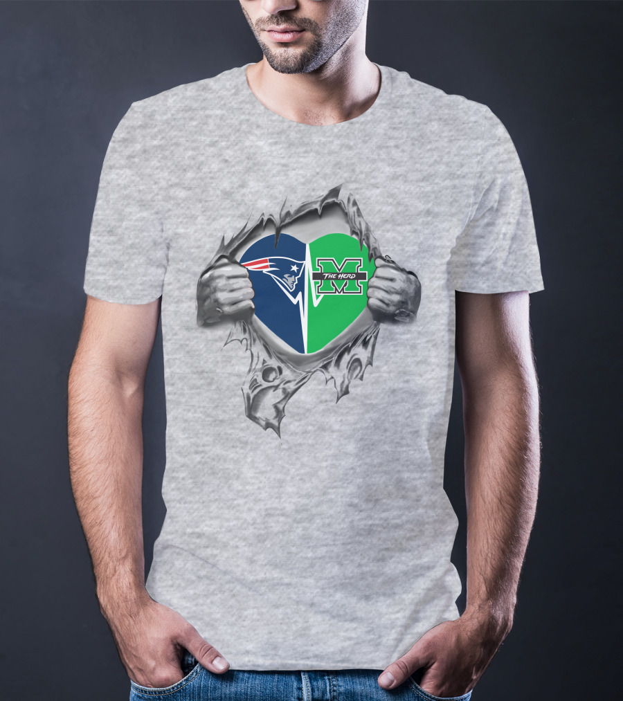 Patriots And Marshall Thundering Herd Heart T-Shirt