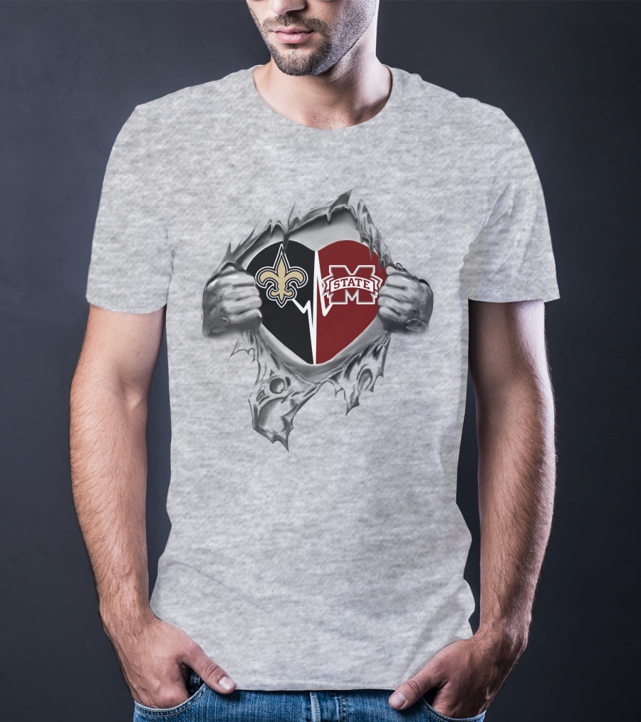 Saints Mississippi State Heart Split T-Shirt