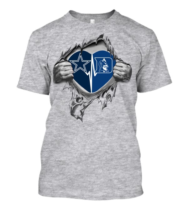 Cowboys Star Duke Blue Devils Heart Torn Fabric T-Shirt