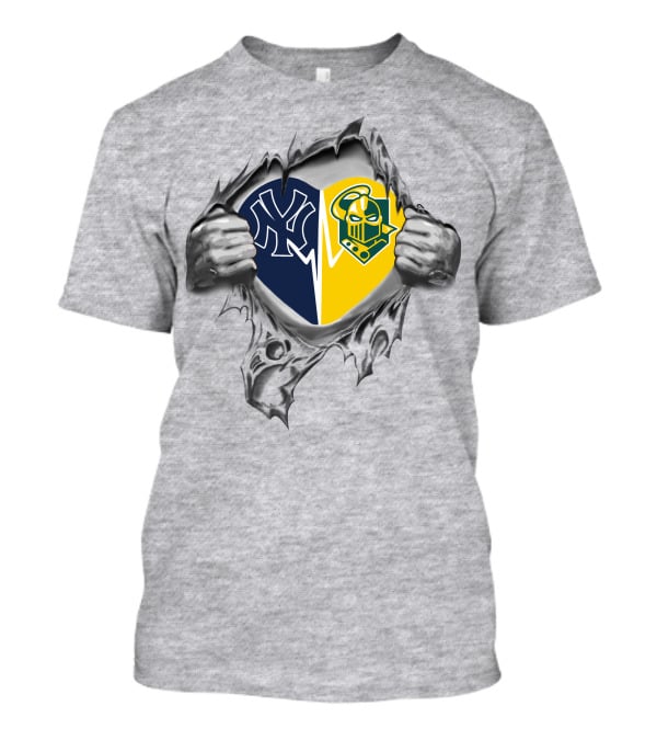 Yankees Golden Knights Split Heart Logo Torn Metal T-Shirt