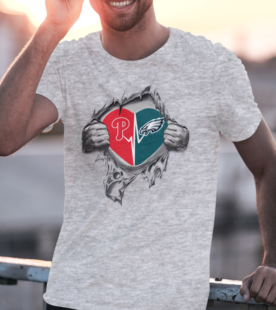 Eagles Phillies Heartbeat Passion Philadelphia Sports Fans T-Shirt