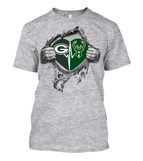 Packers Bucks Heartbeat Green Bay Milkwaukee Fan Pride T-Shirt