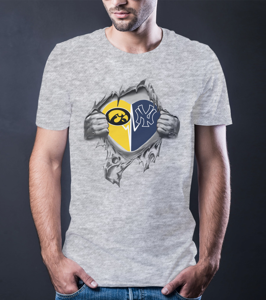 New York Yankees And Iowa Hawkeyes Heart T-Shirt