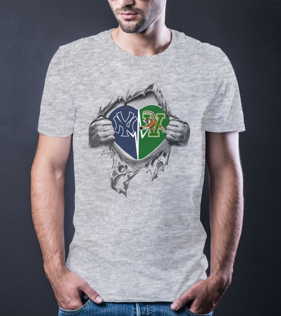 Yankees Vermont Catamounts Heart Logo Fusion T-Shirt