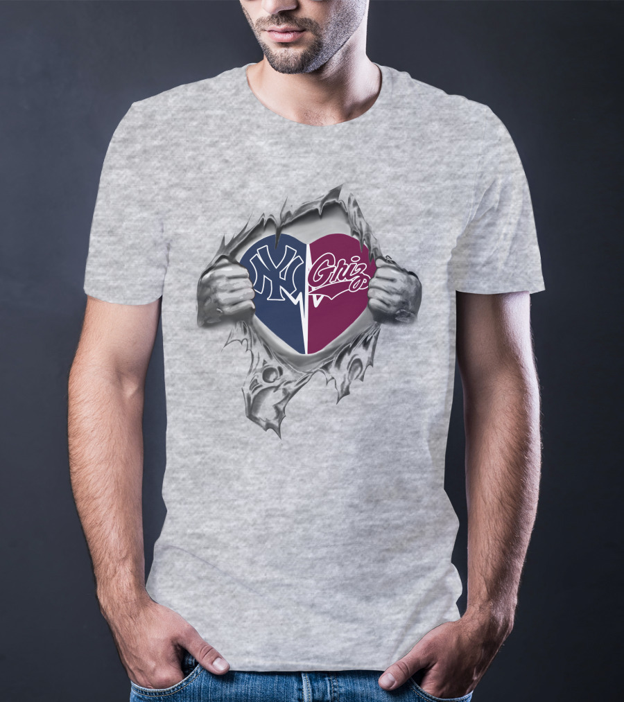 Yankees And Grizzlies Heart Symbol With Torn T-Shirt