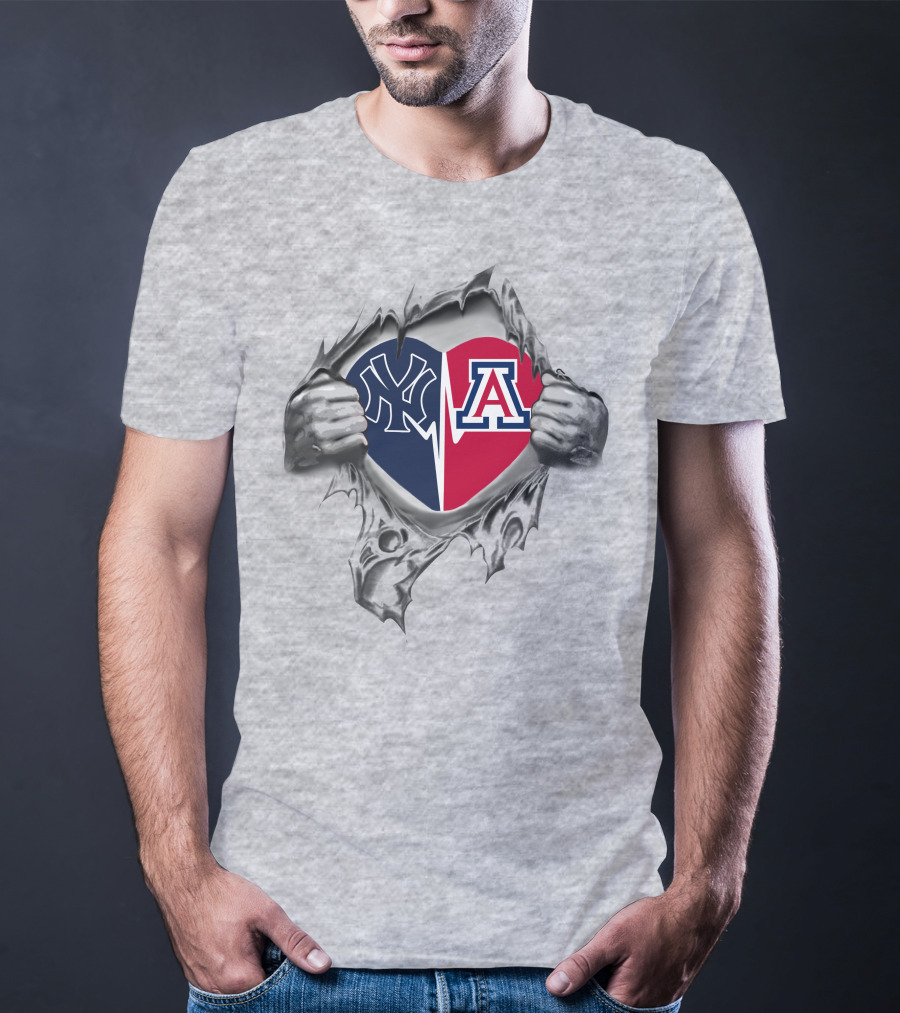 Yankees Arizona Wildcats Heart Logo Split Icon T-Shirt