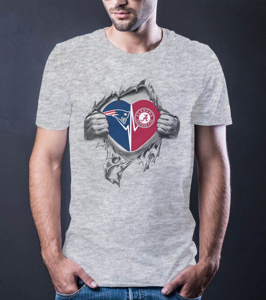 Patriots Alabama Crimson Tide Heart Logo Peeking Through Torn T-Shirt