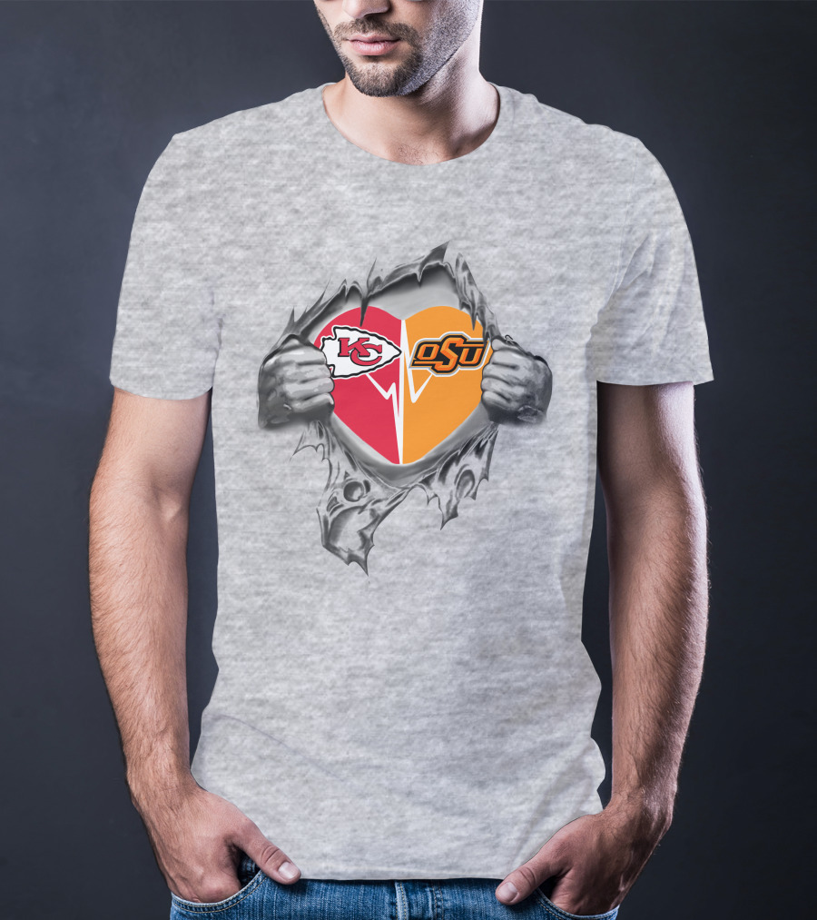 Chiefs Osu Heart Torn Open With Logos T-Shirt