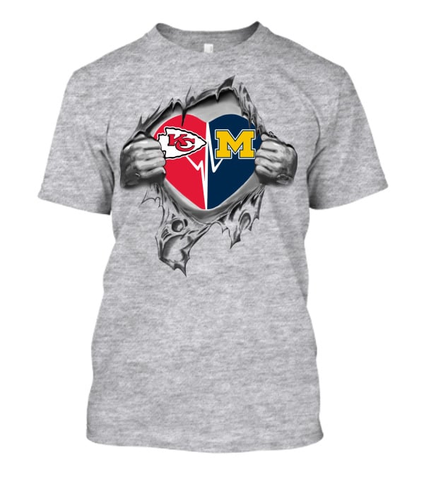 Kansas City Chiefs And Michigan Wolverines Heart In My Heart T-Shirt