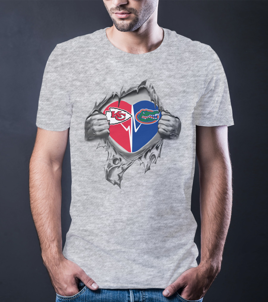 Chiefs Gators Heart Kansas City Florida Tearing Art T-Shirt