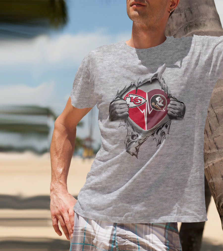 Kansas City Chiefs And Florida State Seminoles Heart T-Shirt
